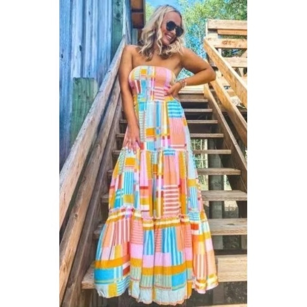 Abel The Label Strapless Patchwork Print Maxi Dre… - image 1